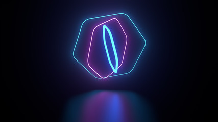 Poster - 3d render of neon gemetry above reflection floor. Glow neon objects.