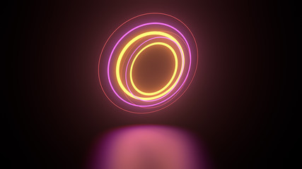 Poster - 3d render of neon gemetry above reflection floor. Glow neon objects.