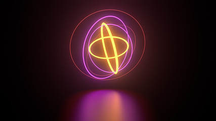 Poster - 3d render of neon gemetry above reflection floor. Glow neon objects.