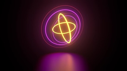 Poster - 3d render of neon gemetry above reflection floor. Glow neon objects.