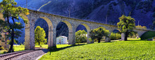 Famous Circular Viaduct In Swiss Alps Mountain, Brusio, Canton Grisons,