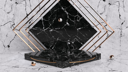 Aufkleber - Geometric Marble product display background, stone textured podium, black and white rectangle platform, 3d illustration.
