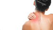 Health care concept: pain in a neck. Woman neck and back close up.