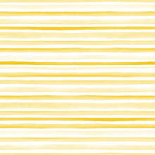 Seamless Yellow Watercolor Pattern On White Background. Watercolor Seamless Pattern With Lines And Stripes.