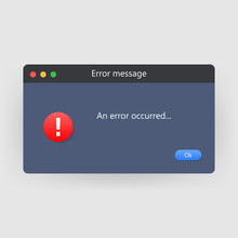 System Error Vector Icon Failure Pc Interface. Error Message Computer Window Alert Popup
