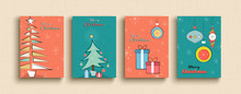 Merry Christmas Funny Retro Cartoon Pine Tree Set