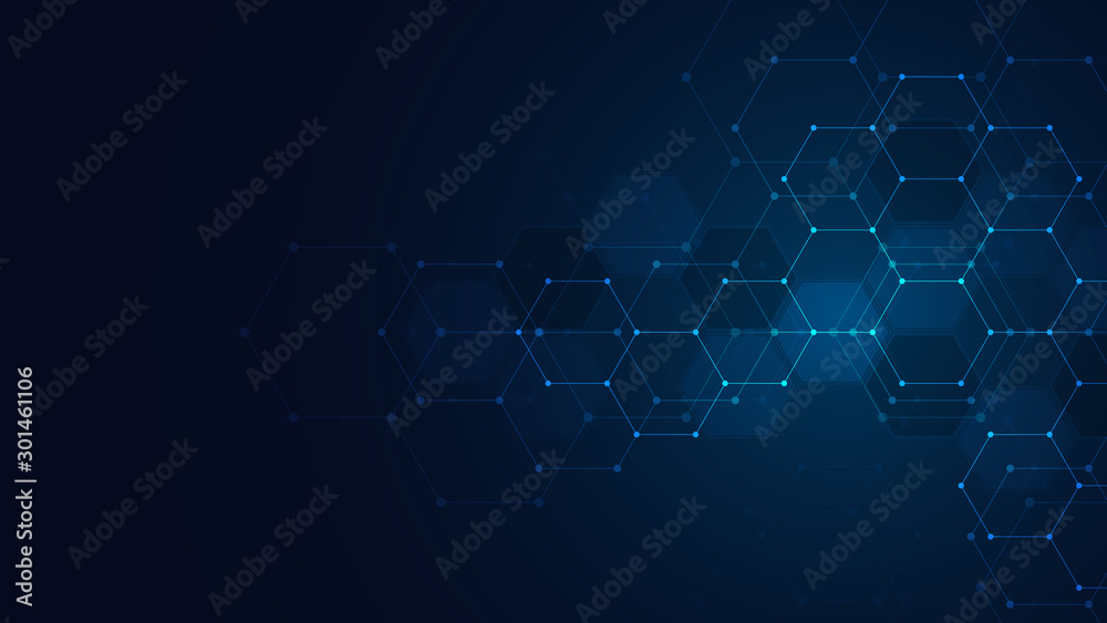Abstract technology or medical background with hexagons shape pattern. Concepts and ideas for healthcare technology, innovation medicine, health, science and research. - obrazy, fototapety, plakaty 