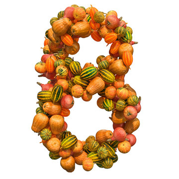 Number 8 from squashes, 3D rendering