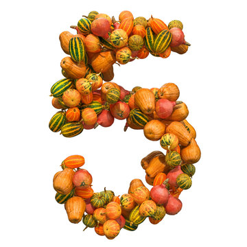 Number 5 from squashes, 3D rendering