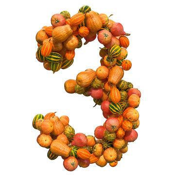Number 3 from squashes, 3D rendering