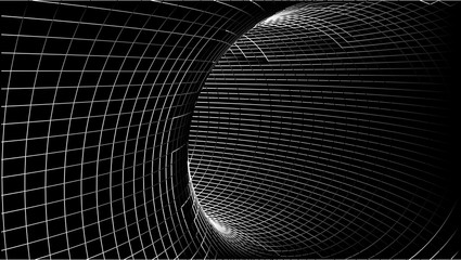 Aufkleber - Abstract tunnel. Vector wormhole. 3D corridor mesh.