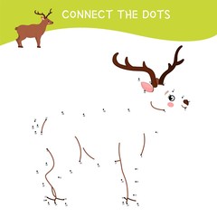 Sticker - Educational game for kids. Dot to dot game for children. Forest animals collection. Cartoon cute deer.