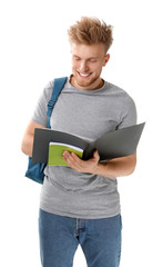 Poster - Portrait of male student on white background