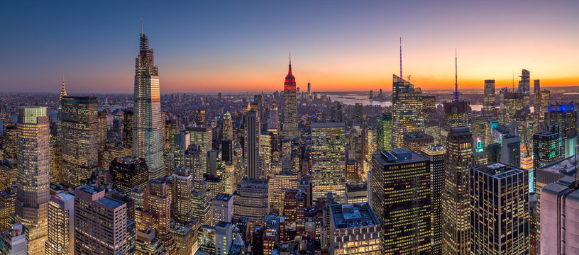 new york city manhattan buildings skyline sunset evening