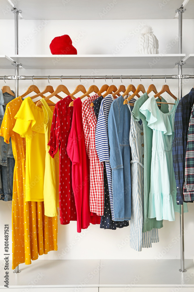 Stylish clothes and accessories in show room