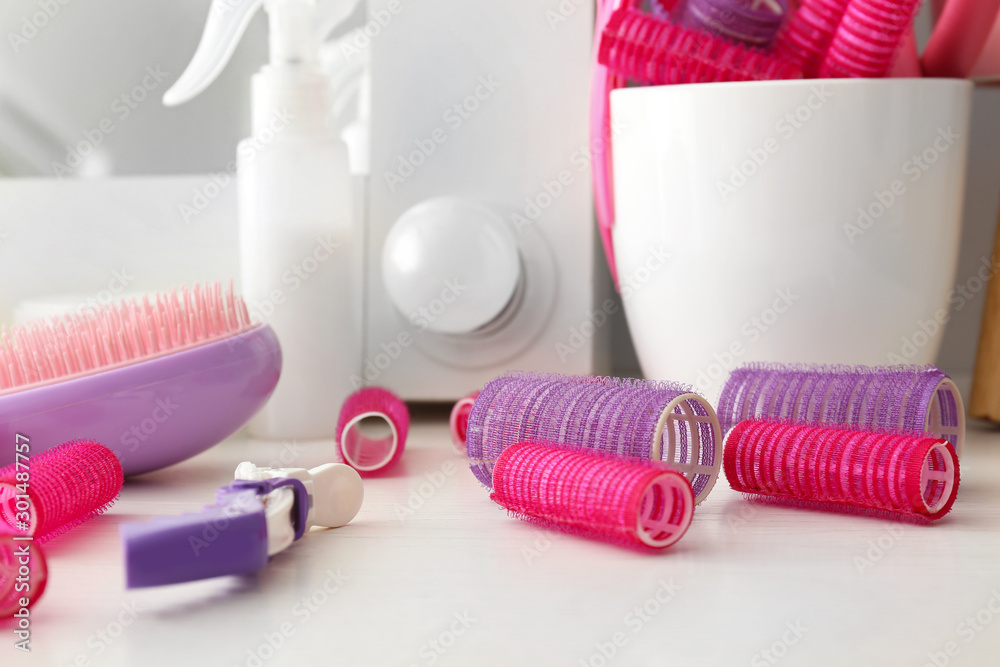 Professional hairdresser's tools on table