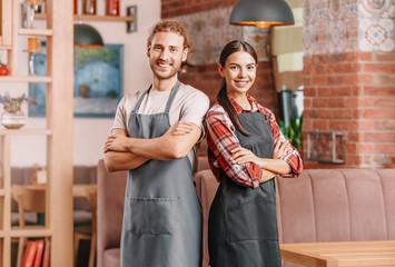 Sticker - Portrait of young waiters in restaurant