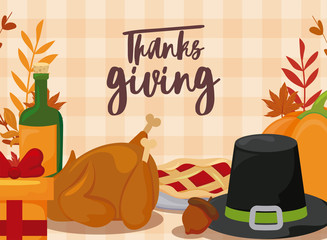 Sticker - card with label thanksgiving and food