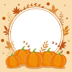 Sticker - card with autumn leaves and pumpkins