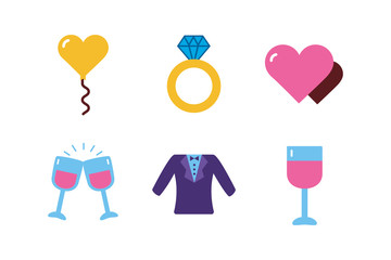 Sticker - Isolated wedding and love flat icon set vector design