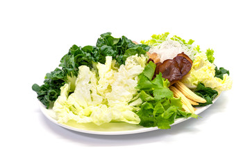 Wall Mural - various fresh vegetables for sukiyaki on white background