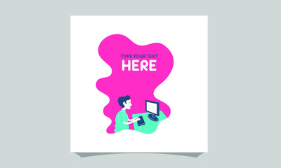 minimalist vector flat character design on businessman working in office behind her desk with comput