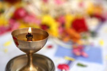 Indian Traditional Oil Lamp in Pooja