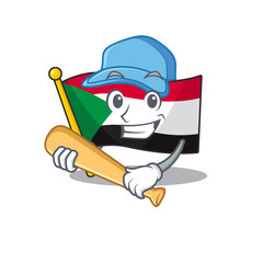 Poster - Cheerful playing baseball cartoon flag sudan with mascot