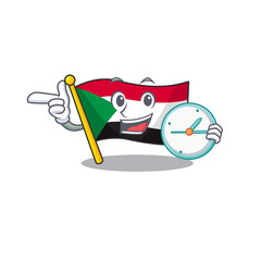 Poster - with bring clock flag sudan with mascot funny cartoon