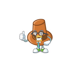 Poster - Cute brown pilgrim hat in businessman mascot.