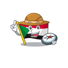 Poster - flag sudan character in cartoon shape holding compass