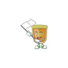 Sticker - Liquid honey cartoon character with mascot bring flag