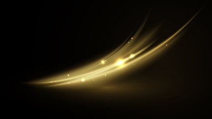 Wall Mural - vector illustration of golden abstract background with blurred magic neon light lines