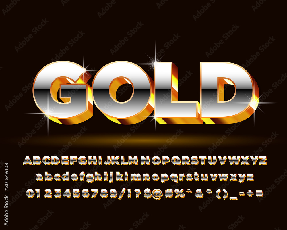 Royal Gold Lettering Vector Royal Gold Unique Font. Elite 3D Alphabet Letter, Numbers and ...
