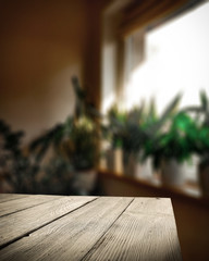 Wall Mural - table background of free space and winter window background