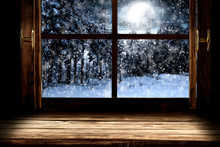 Table Background Of Free Space And Winter Window Background