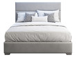 Modern gray leather frame double bed with bed linen. 3d render