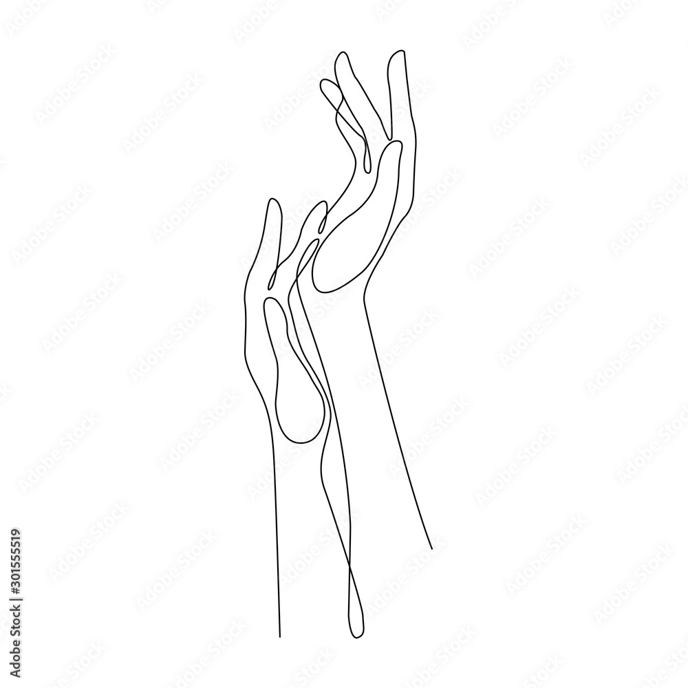 line drawing hands, fashion concept, hand beauty minimalist, vector illustration for nails, t-shirt, slogan design print graphics style - obrazy, fototapety, plakaty 