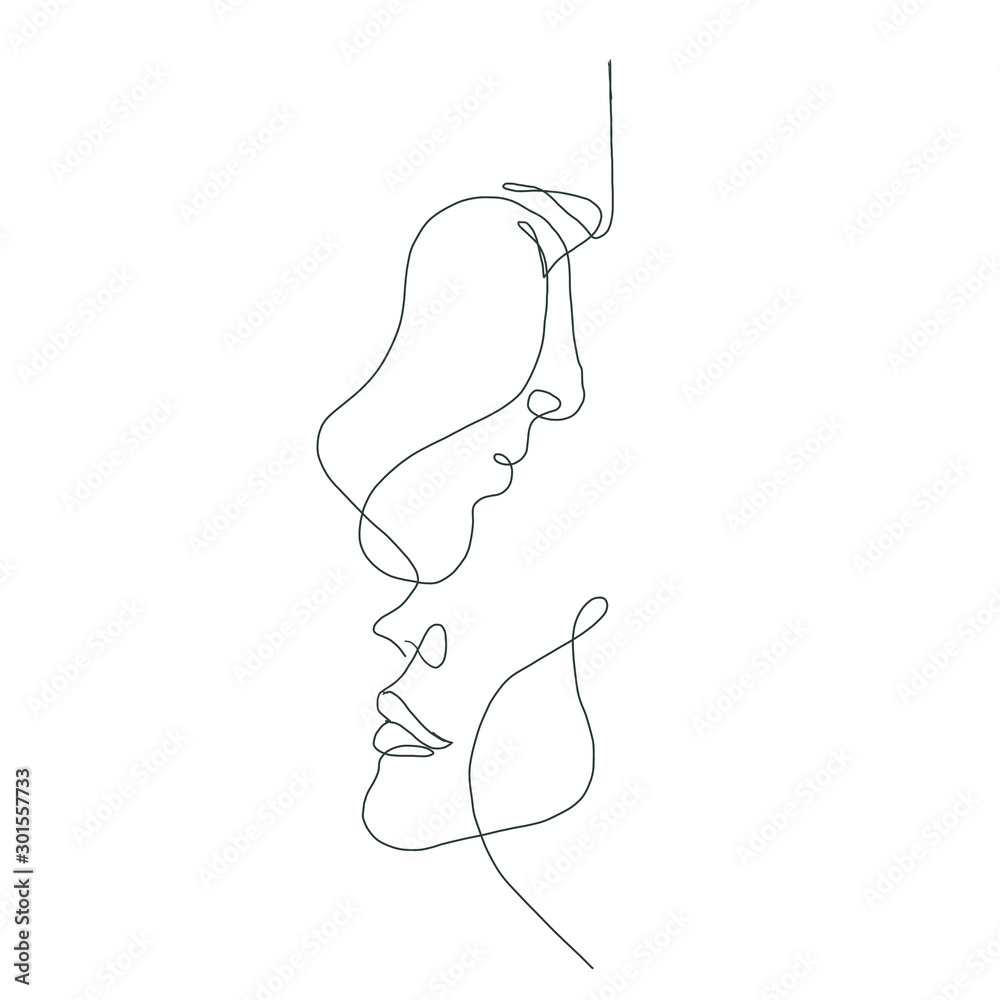 line drawing faces, fashion concept, woman beauty minimalist, vector illustration for t-shirt, slogan design print graphics style - obrazy, fototapety, plakaty 