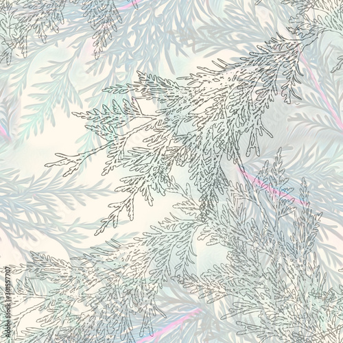 Twigs seamless pattern floral art.
