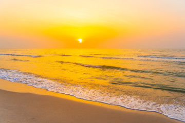 Beautiful landscape outdoor sea ocean and beach at sunrise or sunset time