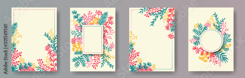 Botanical herb twigs, tree branches, leaves floral invitation cards collectio...