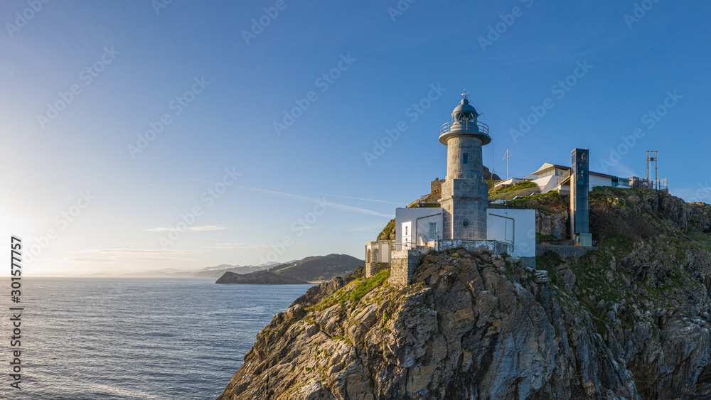 Basque Lighthouse Santa Catalina lighthouse in Lekeitio, Basque country - drone aerial ...