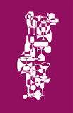 Fototapeta  - Countries winemakers - stylized maps from silhouettes of wine bottles, glasses and decanters. Map of Portugal.