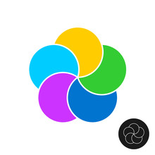 Five Color Circles Infographic Elements Template. 5 Round Parts Graphic Design. Simple Flower Logo.