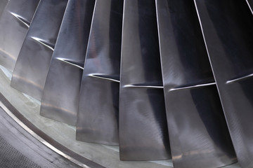 Wall Mural - Blades of fan aviation engine close up view