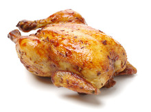Whole Roasted Chicken Against White Background