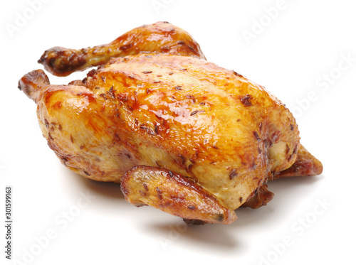 Fotomural Whole roasted chicken against white background