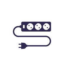 Power Outlet With Cable And Plug, Icon On White