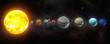 Solar system planets set. The Sun and planets in a row on universe stars background.Elements of this image furnished by NASA.